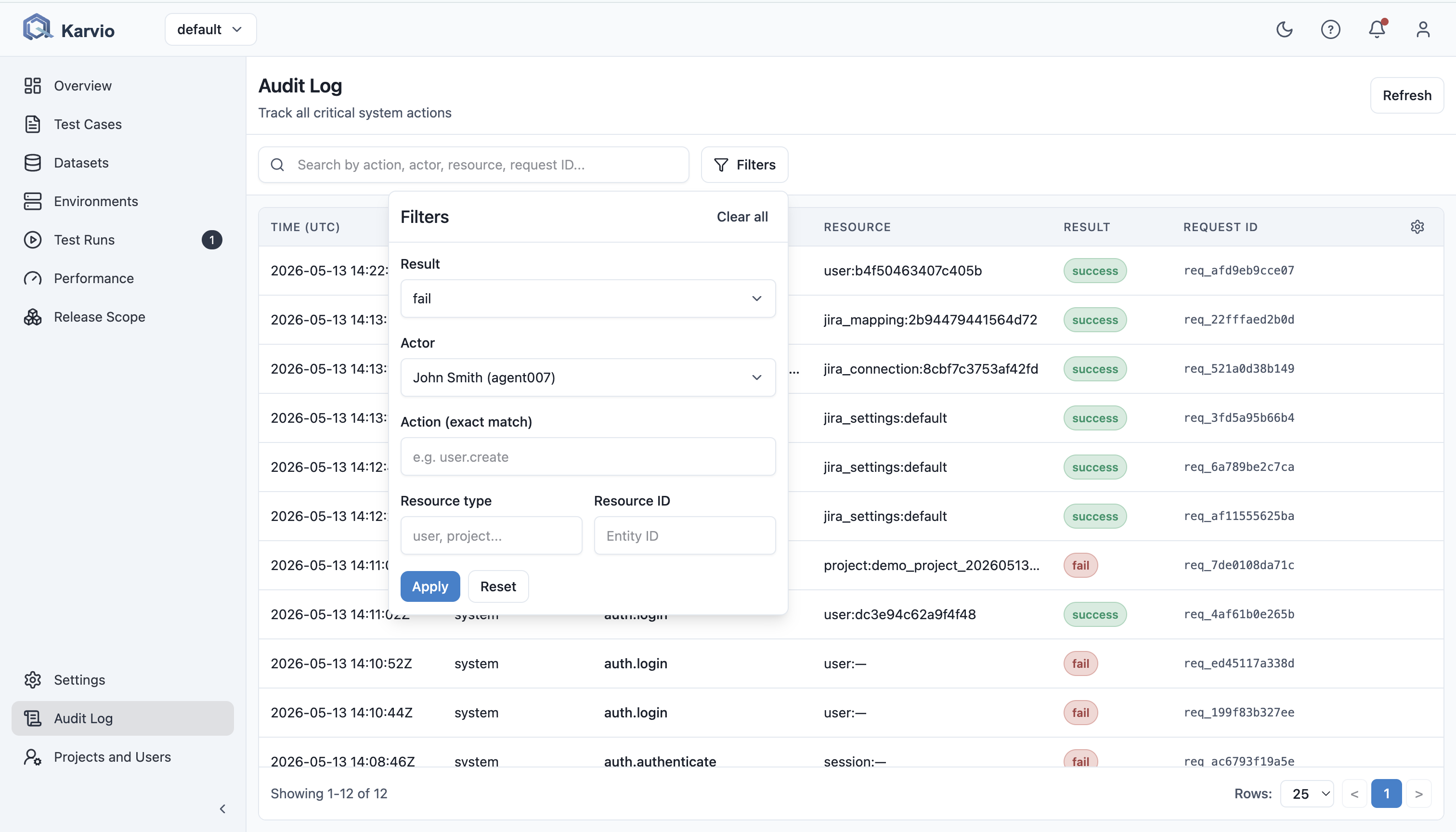 Audit log filters