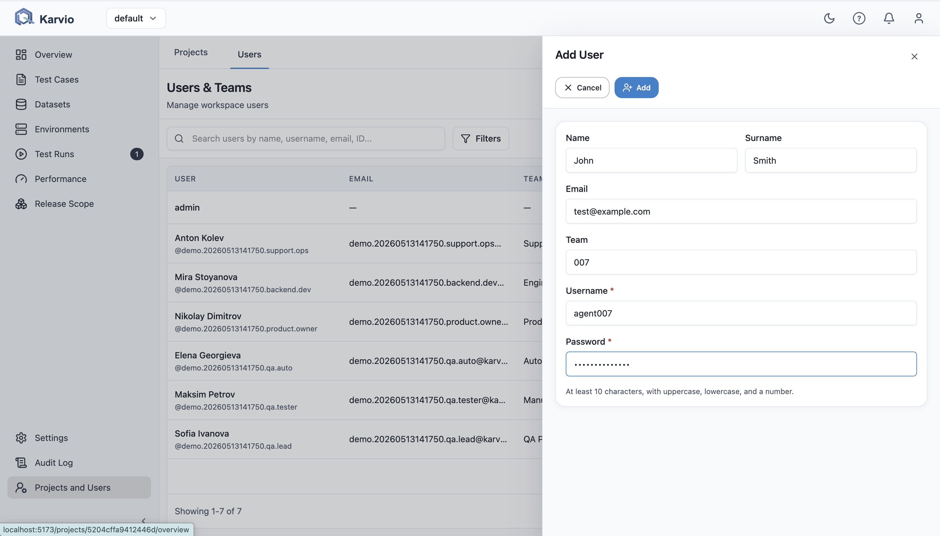 Create user form