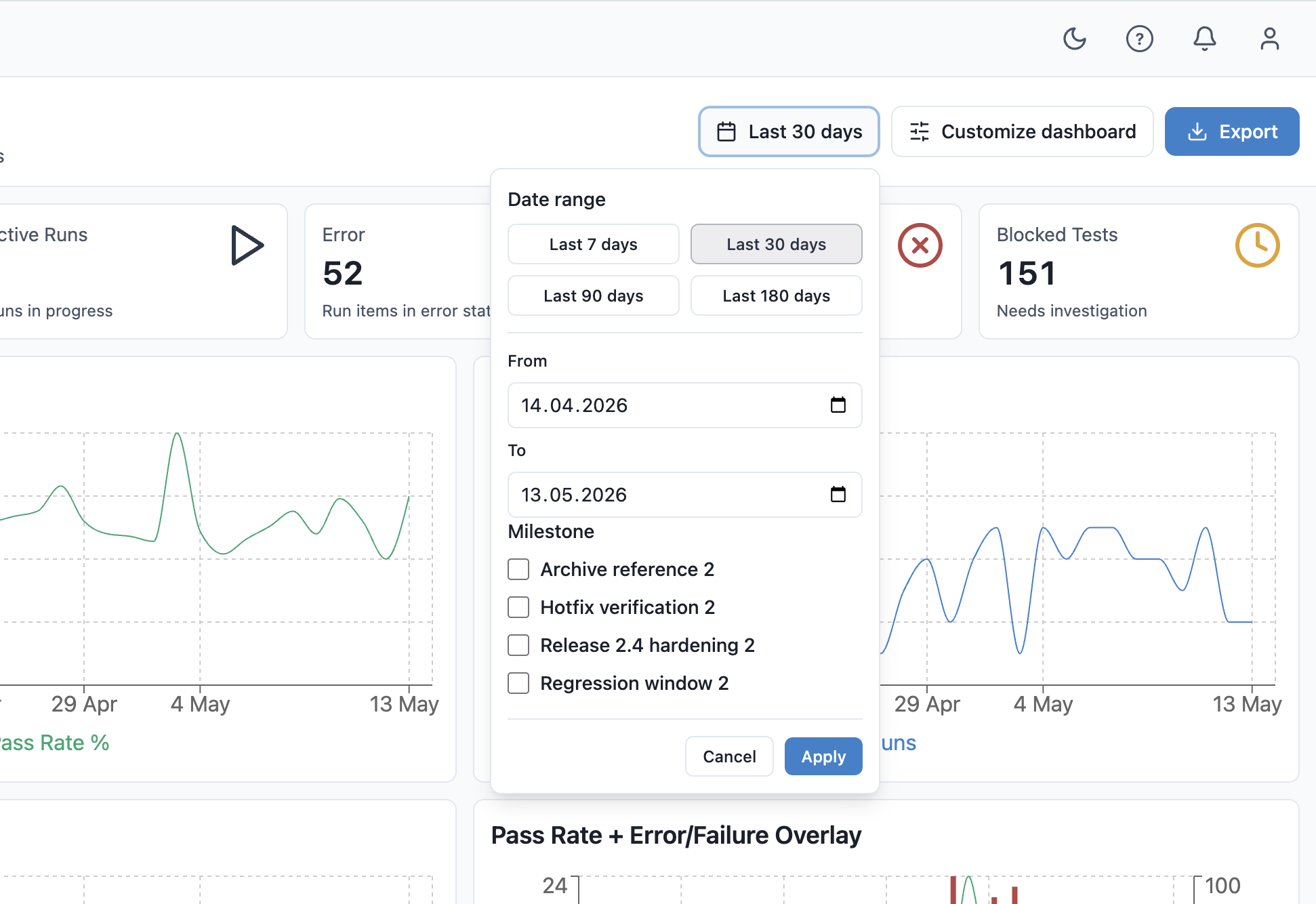 Dashboard filters