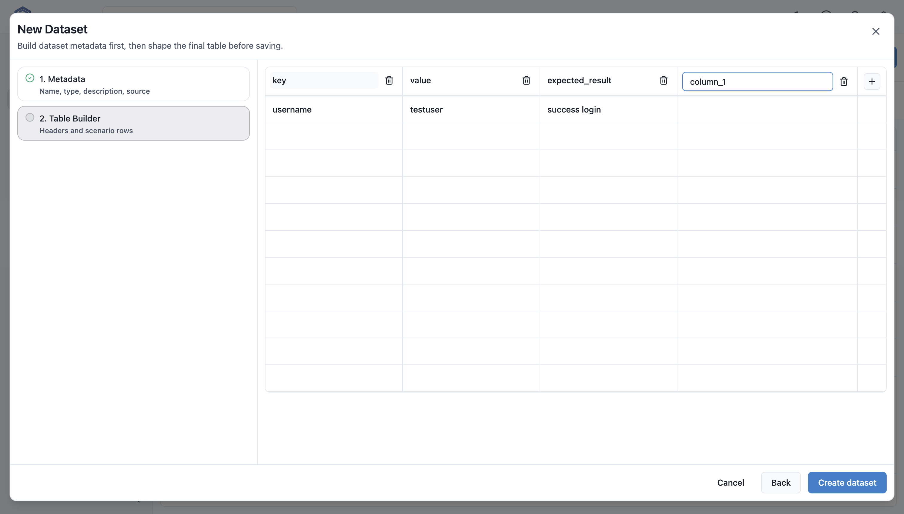 Dataset table builder