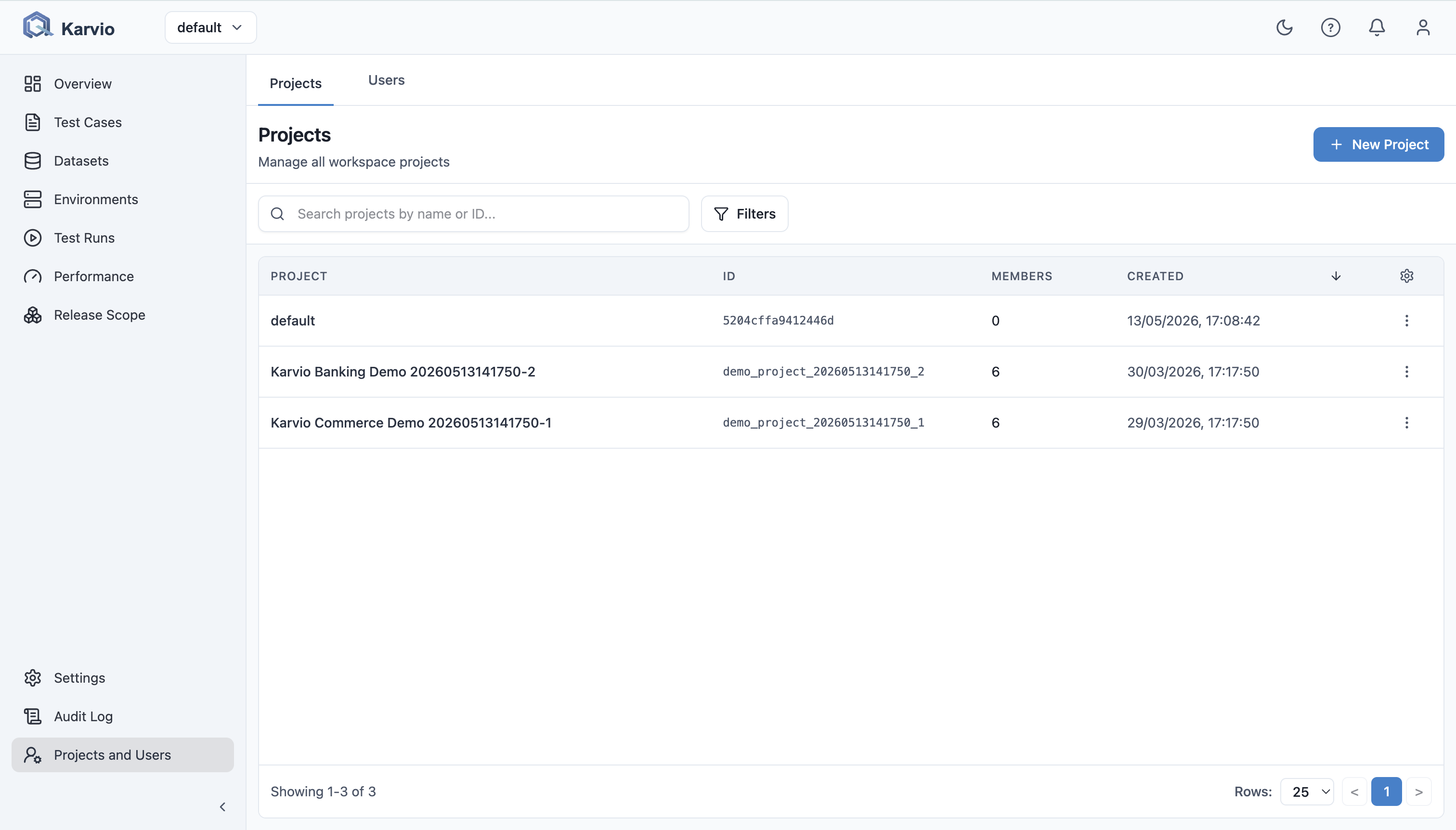 Projects page